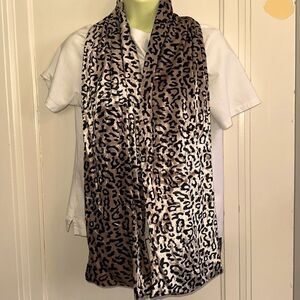 Cejon leopard print black & tan soft velour polyester scarf